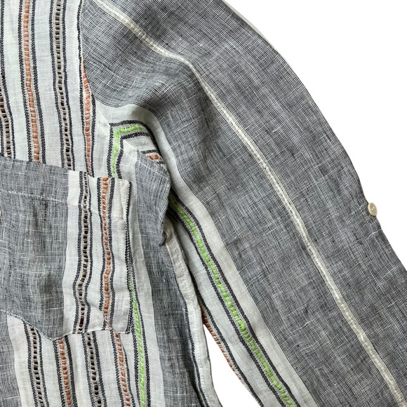 CP SHADES 100% Linen Sloane Striped Button Up Shirt Size M - Picture 5 of 12